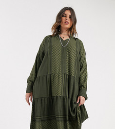 Зеленое свободное платье с ацтекским принтом Only Curve-Зеленый