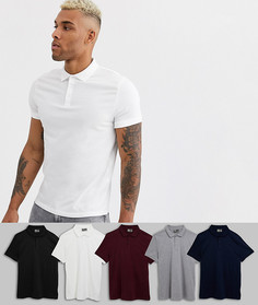 Поло из органического хлопкового трикотажа ASOS DESIGN - Набор из 5 шт. со скидкой-Мульти