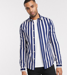 Темно-синяя эластичная рубашка скинни в полоску ASOS DESIGN Tall-Темно-синий