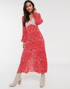 Красное плиссированное платье миди с принтом ASOS DESIGN-Мульти