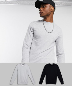 2 обтягивающих свитшота (черный/серый меланжевый) ASOS DESIGN-Мульти
