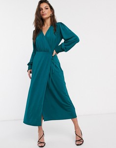 Сине-зеленое платье миди с запахом ASOS DESIGN-Синий