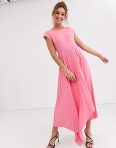 Розовое платье миди с асимметричной плиссированной юбкой ASOS DESIGN-Фиолетовый