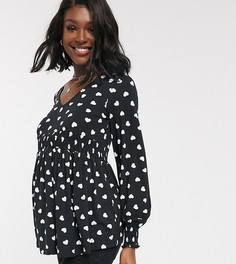 Топ в сердечко с присборенным поясом и пышными рукавами на манжетах ASOS DESIGN Maternity-Черный