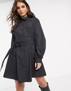 Черное хлопковое платье-рубашка мини в стиле oversized с поясом ASOS DESIGN-Черный