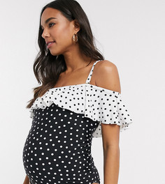 Слитный купальник с оборкой в горошек New Look Maternity-Мульти