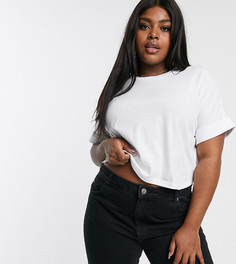 Белая короткая футболка с отворотами на рукавах ASOS DESIGN Curve-Белый