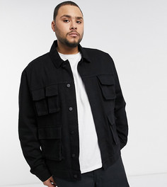 Черная джинсовая куртка с карманами в стиле милитари ASOS DESIGN Plus-Черный
