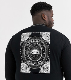Лонгслив из органического хлопка с принтом на спине и вышивкой на груди ASOS DESIGN Plus-Черный