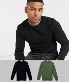 2 обтягивающих свитшота хаки/черного цвета ASOS DESIGN-Мульти