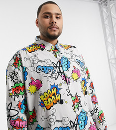 Длинная oversized‑рубашка с надписью в стиле комиксов ASOS DESIGN Plus-Белый