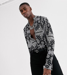 Рубашка классического кроя с принтом пейсли и воротником на пуговице ASOS DESIGN Tall-Черный