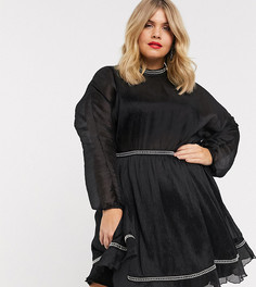 Фактурное шифоновое платье мини с металлической отделкой ASOS DESIGN Curve-Черный