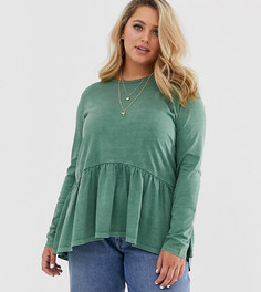 Свободный топ с длинными рукавами ASOS DESIGN Curve-Зеленый