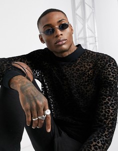 Черный лонгслив с высоким воротом и звериным узором ASOS DESIGN