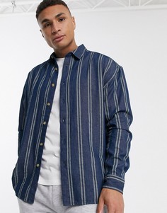 Джинсовая рубашка oversized в полоску в стиле 90-х ASOS DESIGN-Синий