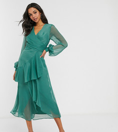 Платье миди с запахом и двухслойной юбкой ASOS DESIGN Tall-Зеленый