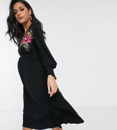 Черное платье с запахом и вышивкой ASOS DESIGN Maternity-Черный