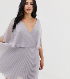 Платье мини с рукавами клеш и плиссированной юбкой ASOS DESIGN Curve-Серый