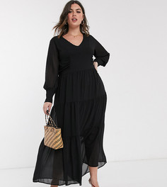 Свободное платье с ярусной юбкой и объемными рукавами Vero Moda Curve-Черный