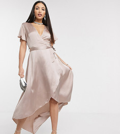 Бледно-розовое атласное платье миди с запахом Missguided Tall-Розовый