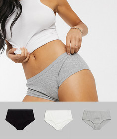 Набор из 3 трусов-шортов в рубчик с заниженной талией ASOS DESIGN-Мульти