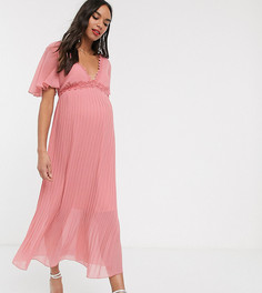 Розовое платье миди с кружевом Little Mistress Maternity-Розовый
