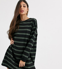 Платье-футболка в стиле oversized в полоску черного цвета/цвета хаки ASOS DESIGN Tall-Мульти