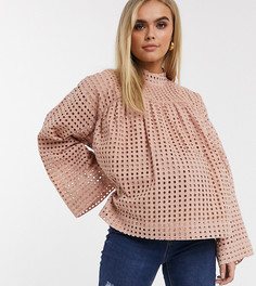 Свободный топ с длинными рукавами и вышивкой ришелье ASOS DESIGN Maternity-Бесцветный