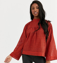 Свободный топ с длинными рукавами и вышивкой ришелье ASOS DESIGN Tall-Бесцветный