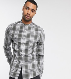 Узкая рубашка цвета хаки в клетку с воротником на пуговице ASOS DESIGN Tall-Зеленый
