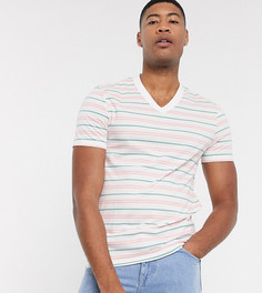 Футболка из органического хлопка в полоску с V-образным вырезом ASOS DESIGN Tall-Белый