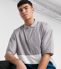 Серая футболка-поло колор блок в стиле oversized с воротом на молнии ASOS DESIGN Tall-Серый