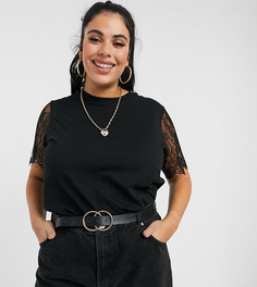 Футболка с кружевными рукавами ASOS DESIGN Curve-Черный
