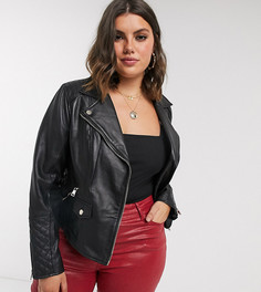 Черная кожаная байкерская куртка со стегаными рукавами River Island Plus-Черный