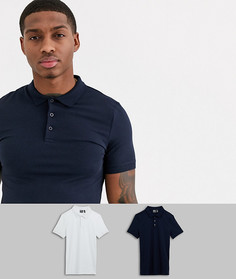Поло обтягивающего кроя ASOS DESIGN - Набор из 2 шт. со скидкой-Мульти