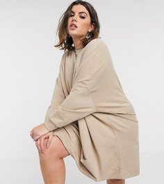 Бежевое свободное платье-свитшот мини ASOS DESIGN Curve-Бежевый