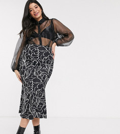 Монохромная юбка миди с цветочным принтом ASOS DESIGN Curve-Мульти