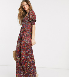Платье макси винного цвета с цветочным принтом и сборками ASOS DESIGN Tall-Мульти