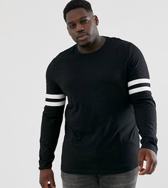 Черный лонгслив с полосками на рукавах ASOS DESIGN Plus