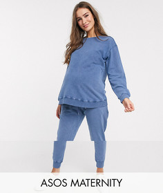 Спортивный свитшот и джоггеры с эффектом кислотной стирки ASOS DESIGN Maternity-Синий