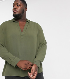 Рубашка классического кроя цвета хаки с глубоким V-образным вырезом ASOS DESIGN Plus-Зеленый