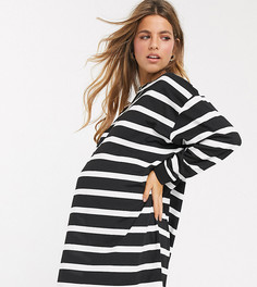 Монохромное платье‑футболка стиля oversized в полоску ASOS DESIGN Maternity-Мульти