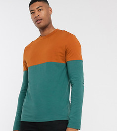 Зеленый лонгслив из органического хлопка с контрастными вставками ASOS DESIGN Tall