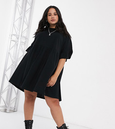 Черное свободное платье с рукавами-оборками ASOS DESIGN Curve-Черный