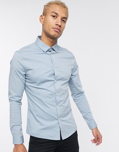 Голубая приталенная строгая рубашка стретч ASOS DESIGN-Синий