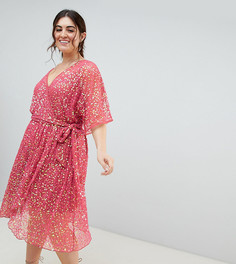 Приталенное платье миди с запахом и пайетками ASOS DESIGN Curve-Зеленый