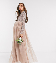 Платье макси с длинными рукавами и пайетками Maya Maternity Bridesmaid-Коричневый