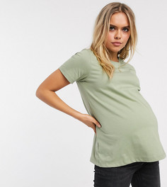 Футболка из органического хлопка цвета хаки с круглым вырезом ASOS DESIGN Maternity-Зеленый
