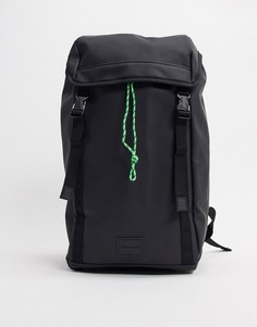 Черный прорезиненный рюкзак с двумя ремешками и неоновым шнурком ASOS DESIGN